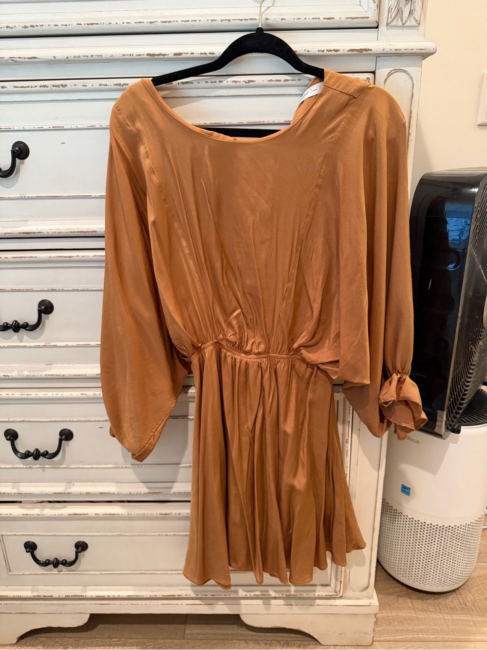 Women's Rust Brown Long-Sleeve Satin Dress